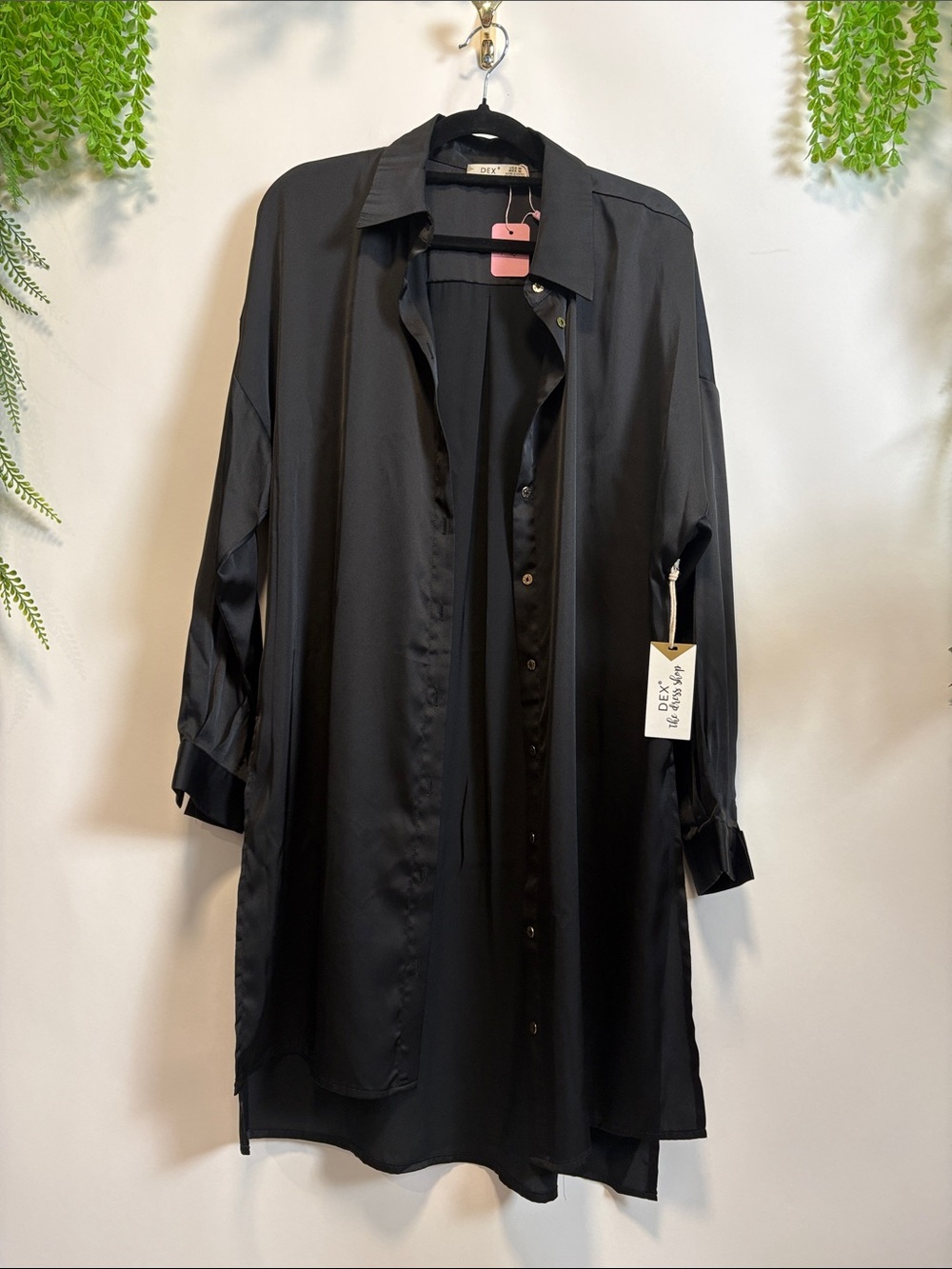 Dex Oversized Black Button-Down Shirt Dress